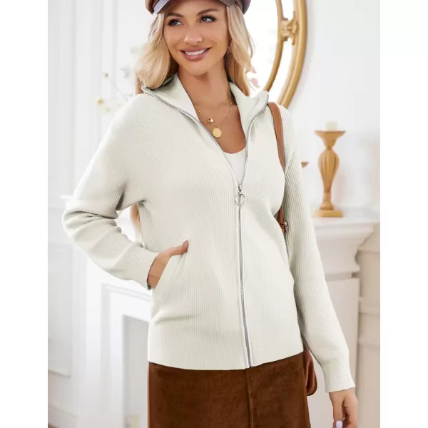 imageGRACE KARIN Womens 2024 Zip Up Cardigan Sweater Lapel Ribbed Knit Long Sleeve Sweater Jacket with Pockets Warm OutwearWhite