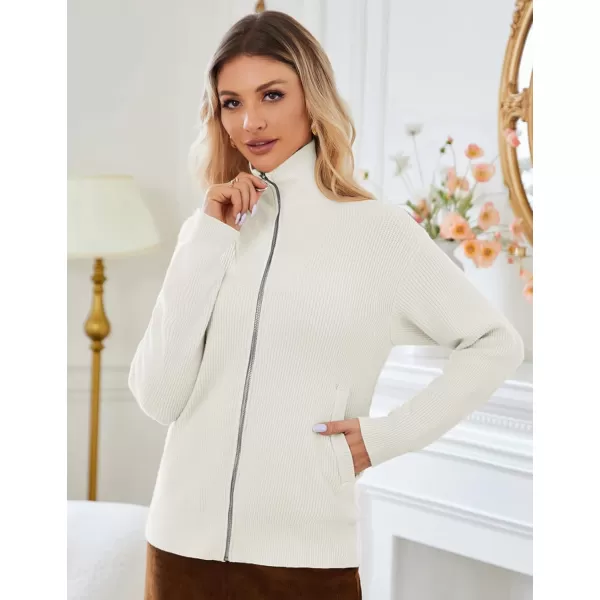 imageGRACE KARIN Womens 2024 Zip Up Cardigan Sweater Lapel Ribbed Knit Long Sleeve Sweater Jacket with Pockets Warm OutwearWhite