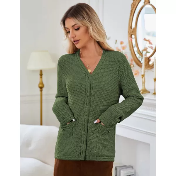 imageGRACE KARIN Womens Cardigan Sweaters Dressy Open Front Button Down Chunky Knit Cardigan Lady Sweater Jacket with PocketsArmy Green