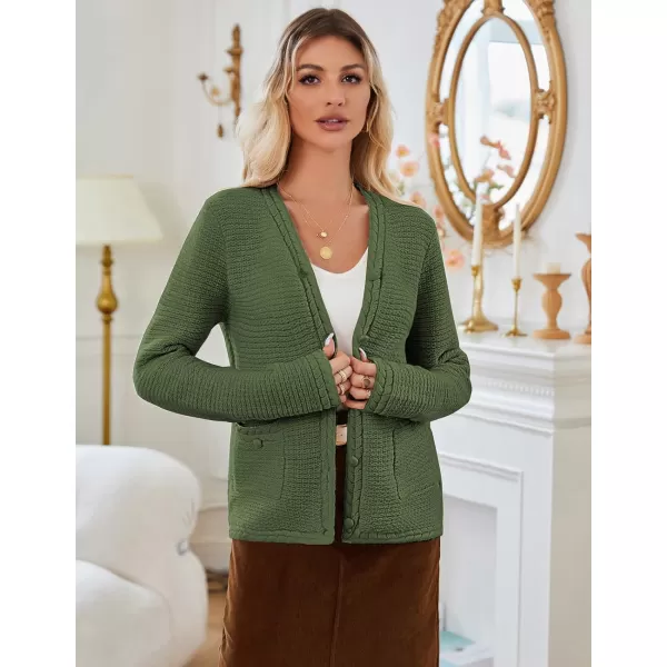 imageGRACE KARIN Womens Cardigan Sweaters Dressy Open Front Button Down Chunky Knit Cardigan Lady Sweater Jacket with PocketsArmy Green