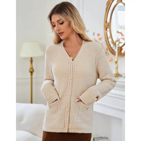 imageGRACE KARIN Womens Cardigan Sweaters Dressy Open Front Button Down Chunky Knit Cardigan Lady Sweater Jacket with PocketsBeige