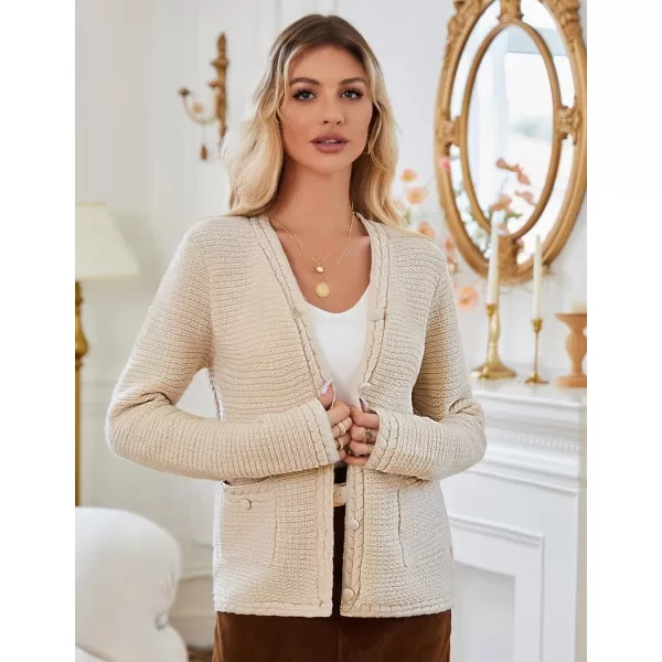 imageGRACE KARIN Womens Cardigan Sweaters Dressy Open Front Button Down Chunky Knit Cardigan Lady Sweater Jacket with PocketsBeige