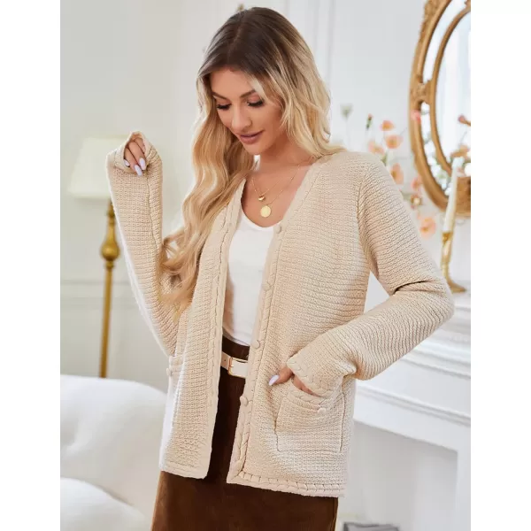 imageGRACE KARIN Womens Cardigan Sweaters Dressy Open Front Button Down Chunky Knit Cardigan Lady Sweater Jacket with PocketsBeige