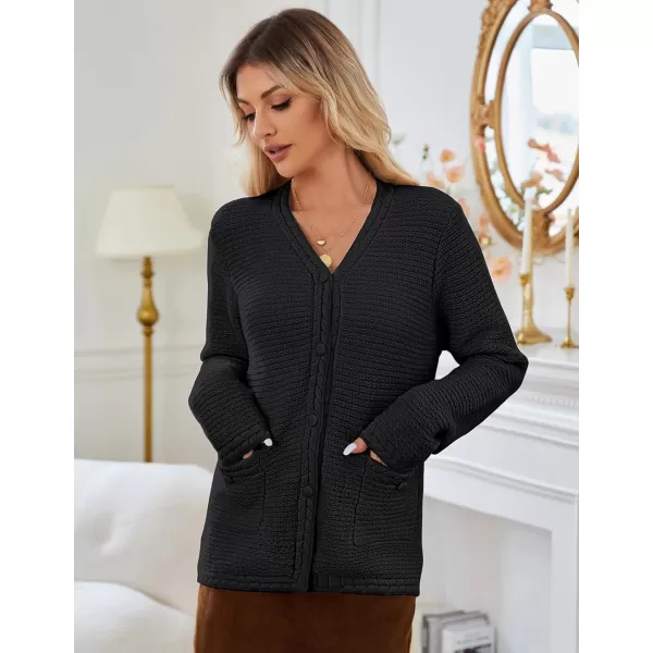 imageGRACE KARIN Womens Cardigan Sweaters Dressy Open Front Button Down Chunky Knit Cardigan Lady Sweater Jacket with PocketsBlack