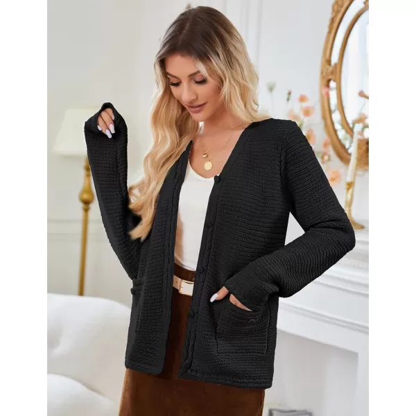 imageGRACE KARIN Womens Cardigan Sweaters Dressy Open Front Button Down Chunky Knit Cardigan Lady Sweater Jacket with PocketsBlack