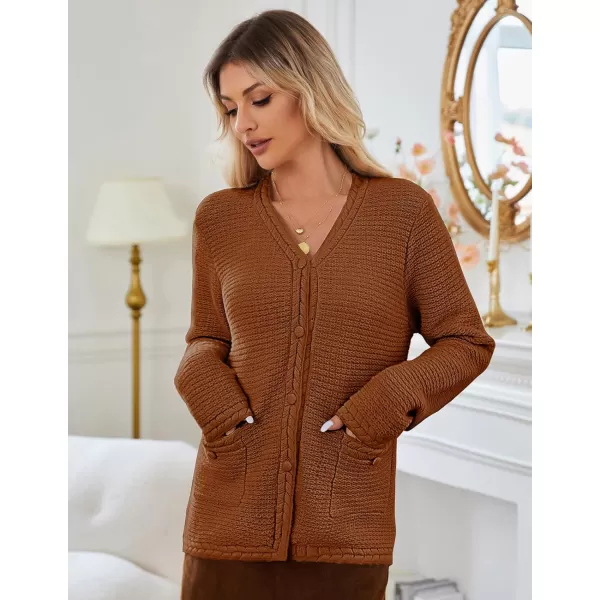 imageGRACE KARIN Womens Cardigan Sweaters Dressy Open Front Button Down Chunky Knit Cardigan Lady Sweater Jacket with PocketsBrown