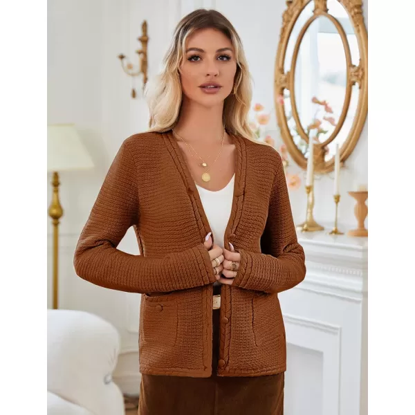 imageGRACE KARIN Womens Cardigan Sweaters Dressy Open Front Button Down Chunky Knit Cardigan Lady Sweater Jacket with PocketsBrown