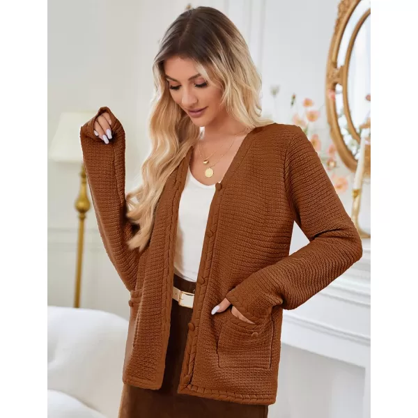 imageGRACE KARIN Womens Cardigan Sweaters Dressy Open Front Button Down Chunky Knit Cardigan Lady Sweater Jacket with PocketsBrown