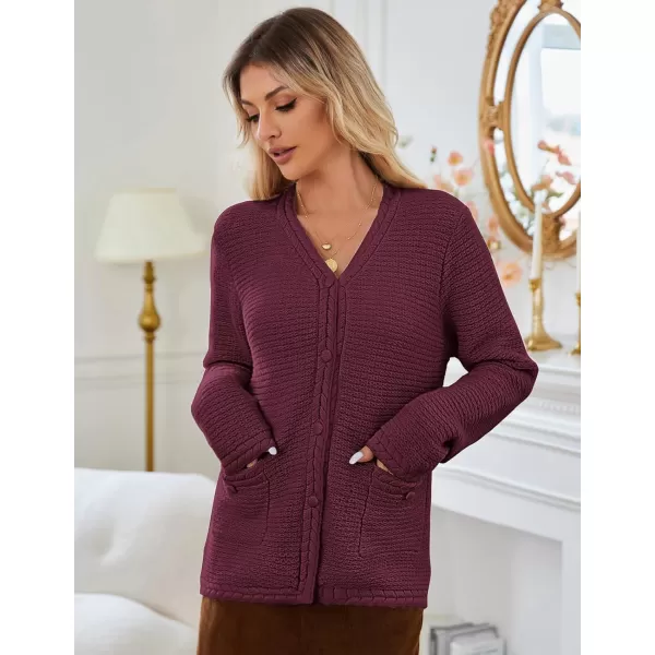 imageGRACE KARIN Womens Cardigan Sweaters Dressy Open Front Button Down Chunky Knit Cardigan Lady Sweater Jacket with PocketsBurgundy