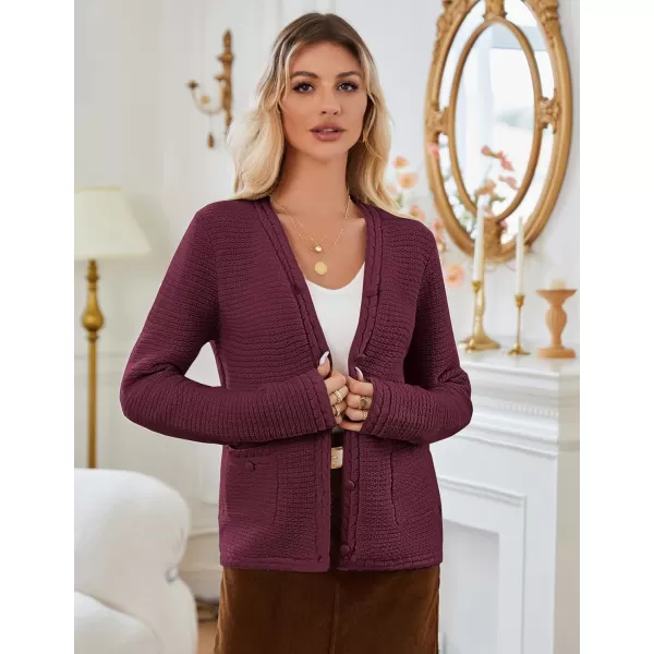 imageGRACE KARIN Womens Cardigan Sweaters Dressy Open Front Button Down Chunky Knit Cardigan Lady Sweater Jacket with PocketsBurgundy