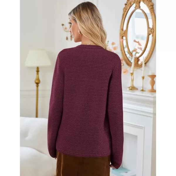 imageGRACE KARIN Womens Cardigan Sweaters Dressy Open Front Button Down Chunky Knit Cardigan Lady Sweater Jacket with PocketsBurgundy