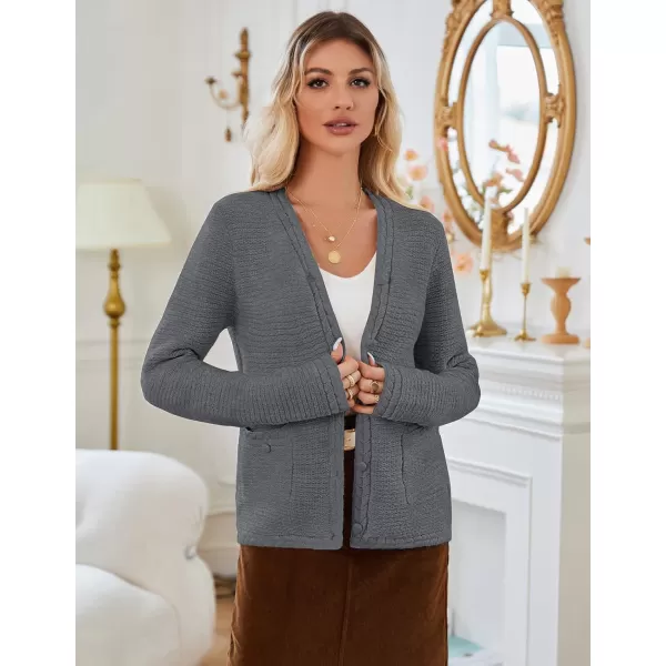 imageGRACE KARIN Womens Cardigan Sweaters Dressy Open Front Button Down Chunky Knit Cardigan Lady Sweater Jacket with PocketsGrey