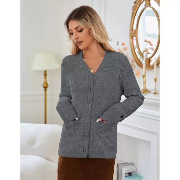 imageGRACE KARIN Womens Cardigan Sweaters Dressy Open Front Button Down Chunky Knit Cardigan Lady Sweater Jacket with PocketsGrey