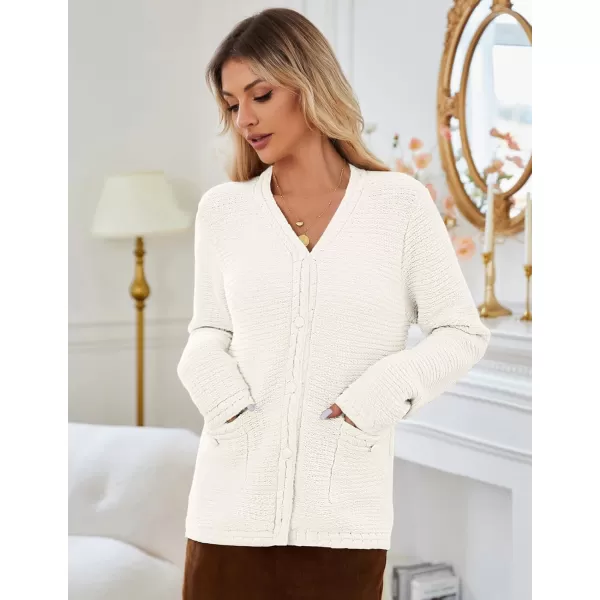 imageGRACE KARIN Womens Cardigan Sweaters Dressy Open Front Button Down Chunky Knit Cardigan Lady Sweater Jacket with PocketsIvory