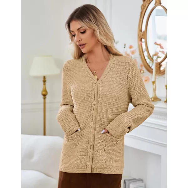 imageGRACE KARIN Womens Cardigan Sweaters Dressy Open Front Button Down Chunky Knit Cardigan Lady Sweater Jacket with PocketsKhaki