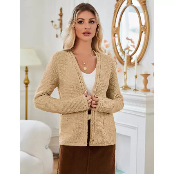 imageGRACE KARIN Womens Cardigan Sweaters Dressy Open Front Button Down Chunky Knit Cardigan Lady Sweater Jacket with PocketsKhaki