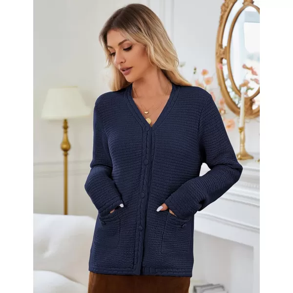 imageGRACE KARIN Womens Cardigan Sweaters Dressy Open Front Button Down Chunky Knit Cardigan Lady Sweater Jacket with PocketsNavy Blue