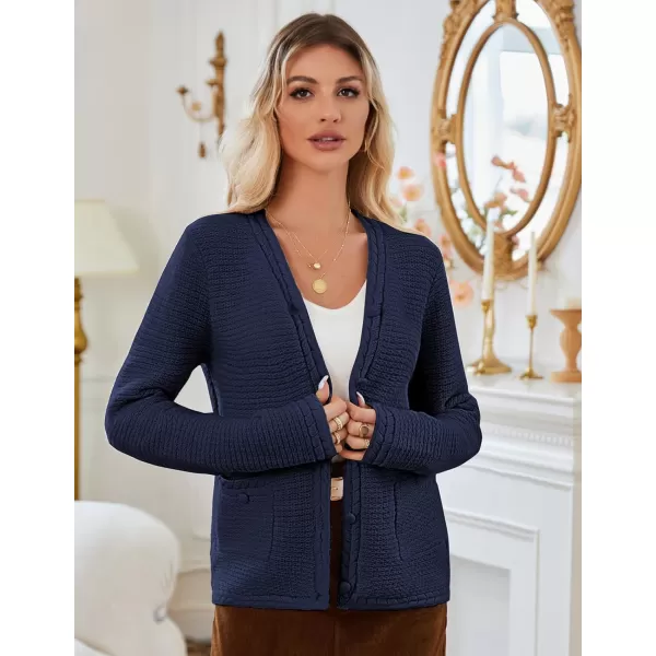 imageGRACE KARIN Womens Cardigan Sweaters Dressy Open Front Button Down Chunky Knit Cardigan Lady Sweater Jacket with PocketsNavy Blue