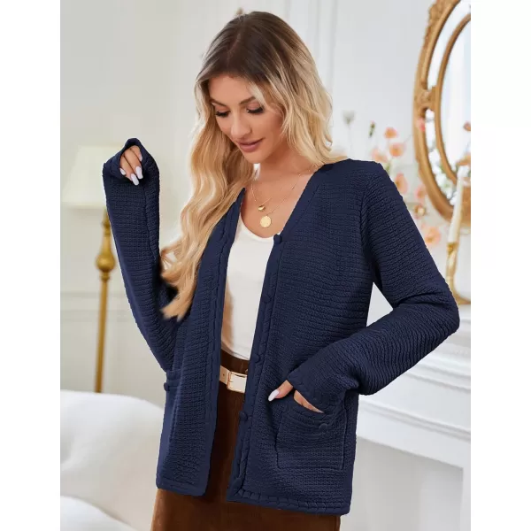 imageGRACE KARIN Womens Cardigan Sweaters Dressy Open Front Button Down Chunky Knit Cardigan Lady Sweater Jacket with PocketsNavy Blue