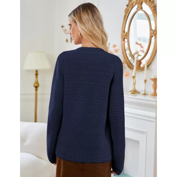 imageGRACE KARIN Womens Cardigan Sweaters Dressy Open Front Button Down Chunky Knit Cardigan Lady Sweater Jacket with PocketsNavy Blue