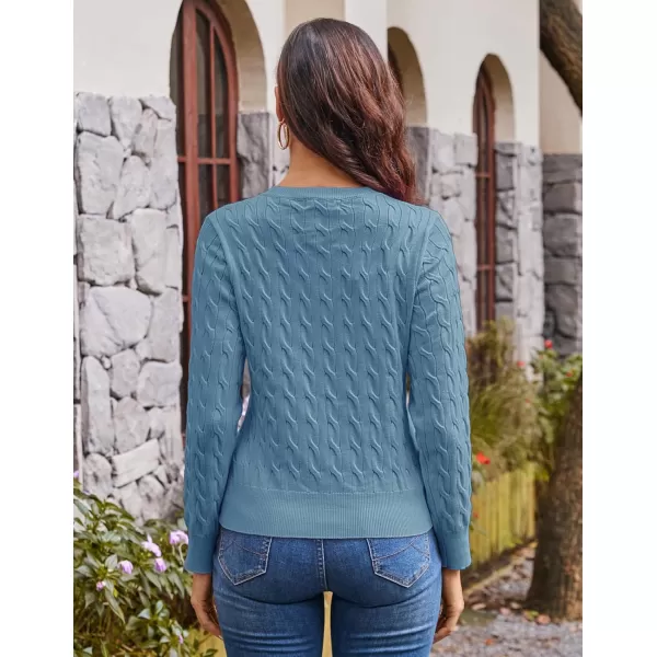 imageGRACE KARIN Womens Long Sleeve Button Down Cable Knit Cardigan Lightweight Crewneck Button Sweater Jacket for WomenBlue Gray