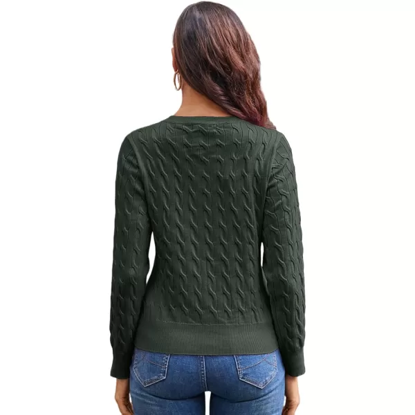 imageGRACE KARIN Womens Long Sleeve Button Down Cable Knit Cardigan Lightweight Crewneck Button Sweater Jacket for WomenDark Green