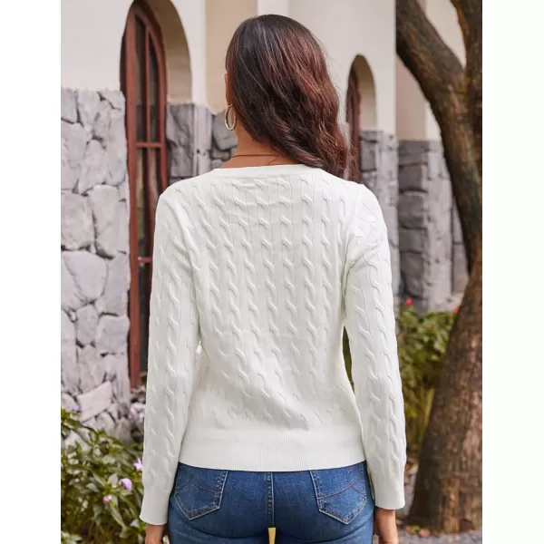 imageGRACE KARIN Womens Long Sleeve Button Down Cable Knit Cardigan Lightweight Crewneck Button Sweater Jacket for WomenIvory White