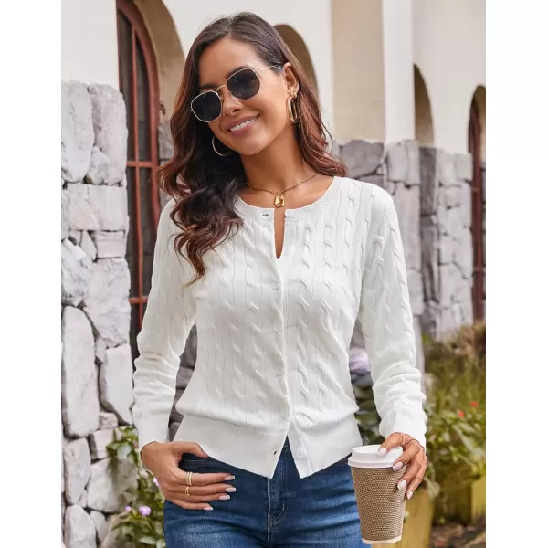 imageGRACE KARIN Womens Long Sleeve Button Down Cable Knit Cardigan Lightweight Crewneck Button Sweater Jacket for WomenIvory White