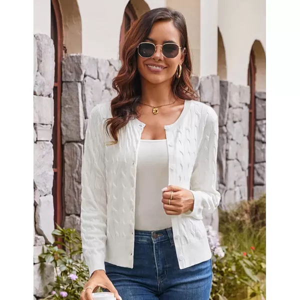 imageGRACE KARIN Womens Long Sleeve Button Down Cable Knit Cardigan Lightweight Crewneck Button Sweater Jacket for WomenIvory White