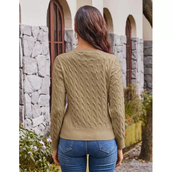 imageGRACE KARIN Womens Long Sleeve Button Down Cable Knit Cardigan Lightweight Crewneck Button Sweater Jacket for WomenKhaki