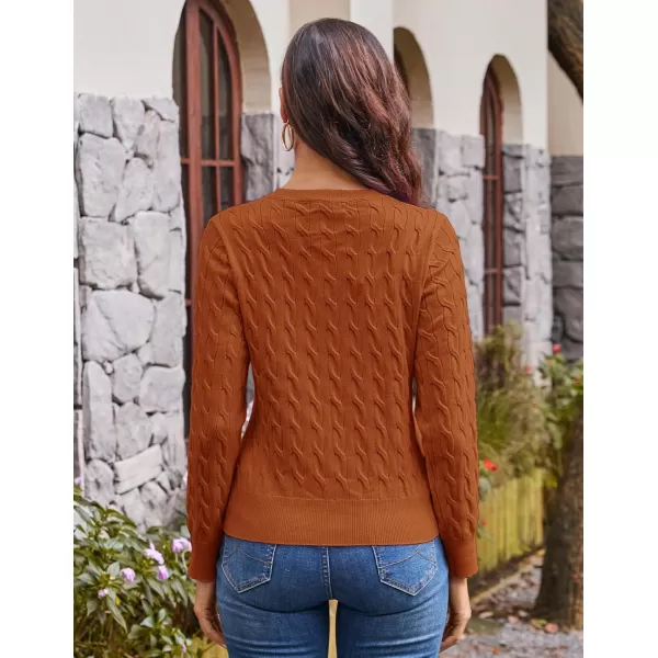 imageGRACE KARIN Womens Long Sleeve Button Down Cable Knit Cardigan Lightweight Crewneck Button Sweater Jacket for WomenOrange Brown