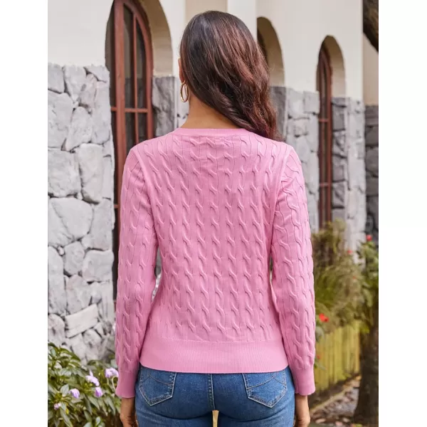 imageGRACE KARIN Womens Long Sleeve Button Down Cable Knit Cardigan Lightweight Crewneck Button Sweater Jacket for WomenPink