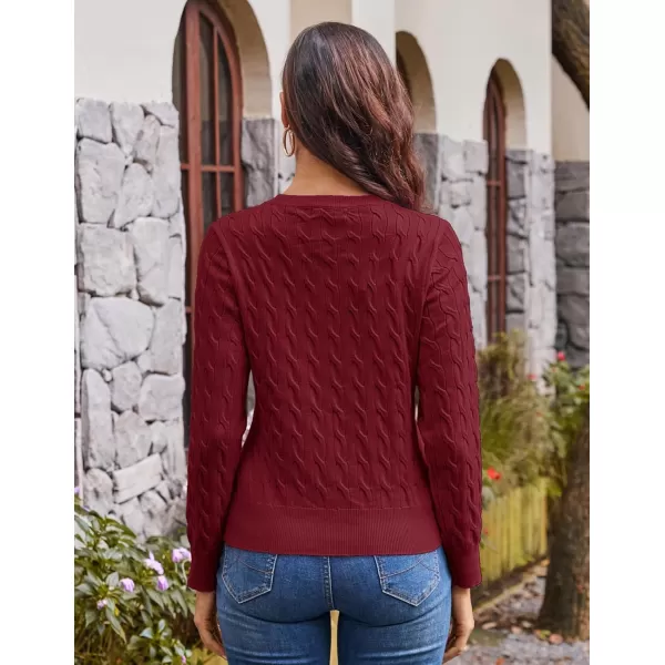 imageGRACE KARIN Womens Long Sleeve Button Down Cable Knit Cardigan Lightweight Crewneck Button Sweater Jacket for WomenWine Red