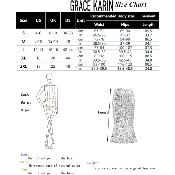 imageGRACE KARIN Womens Sequin Skirt Elastic High Waist Ruffled Hem Night Out Party Bodycon Midi SkirtSilver