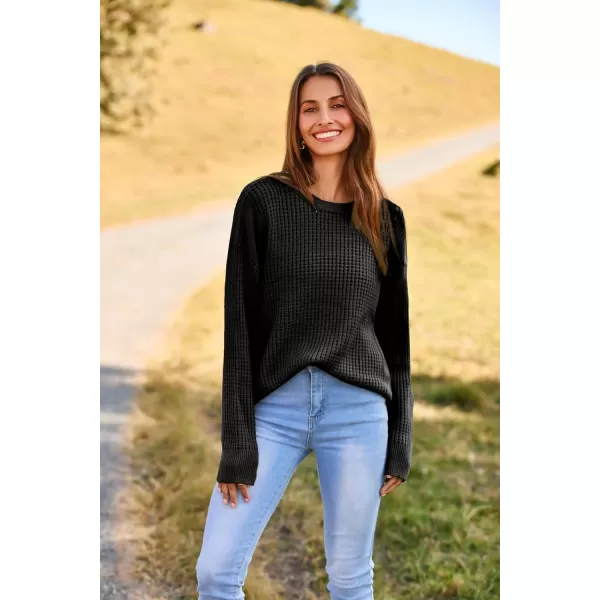 imageGRACE KARIN Womens Sweater 2024 Casual Loose Crew Neck Long Sleeve Crochet Fall Pullover Sweater TopBlack