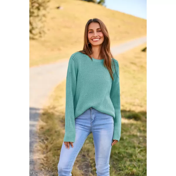 imageGRACE KARIN Womens Sweater 2024 Casual Loose Crew Neck Long Sleeve Crochet Fall Pullover Sweater TopGreen Blue