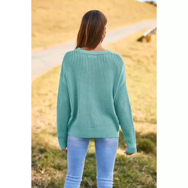 imageGRACE KARIN Womens Sweater 2024 Casual Loose Crew Neck Long Sleeve Crochet Fall Pullover Sweater TopGreen Blue