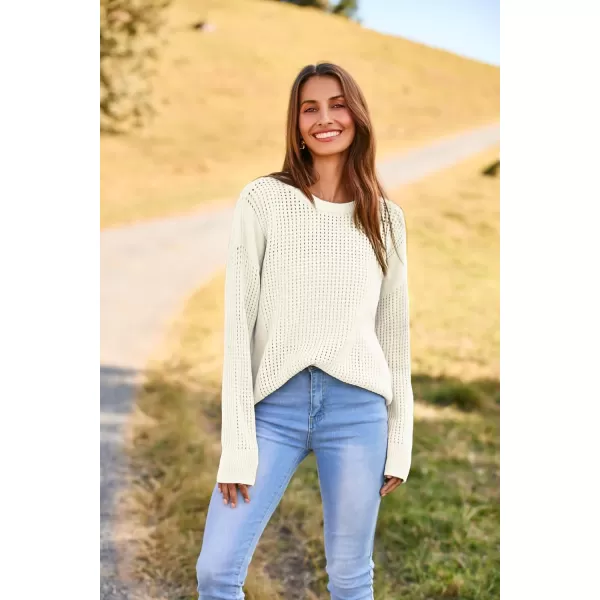 imageGRACE KARIN Womens Sweater 2024 Casual Loose Crew Neck Long Sleeve Crochet Fall Pullover Sweater TopIvory