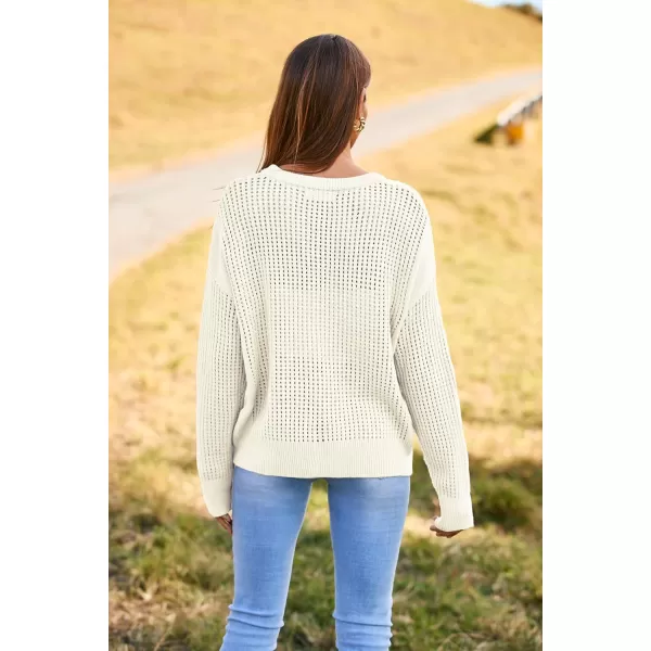 imageGRACE KARIN Womens Sweater 2024 Casual Loose Crew Neck Long Sleeve Crochet Fall Pullover Sweater TopIvory