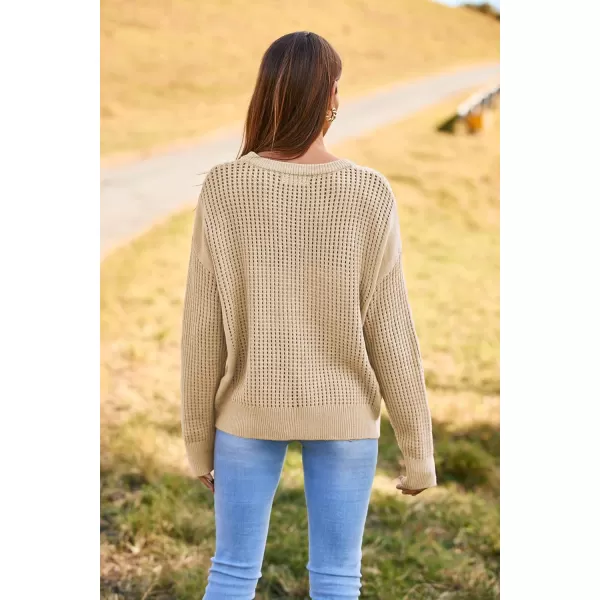 imageGRACE KARIN Womens Sweater 2024 Casual Loose Crew Neck Long Sleeve Crochet Fall Pullover Sweater TopKhaki