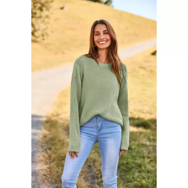 imageGRACE KARIN Womens Sweater 2024 Casual Loose Crew Neck Long Sleeve Crochet Fall Pullover Sweater TopLight Green