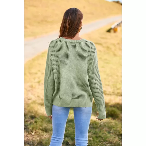 imageGRACE KARIN Womens Sweater 2024 Casual Loose Crew Neck Long Sleeve Crochet Fall Pullover Sweater TopLight Green