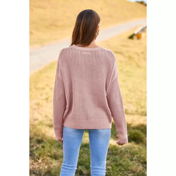 imageGRACE KARIN Womens Sweater 2024 Casual Loose Crew Neck Long Sleeve Crochet Fall Pullover Sweater TopPink