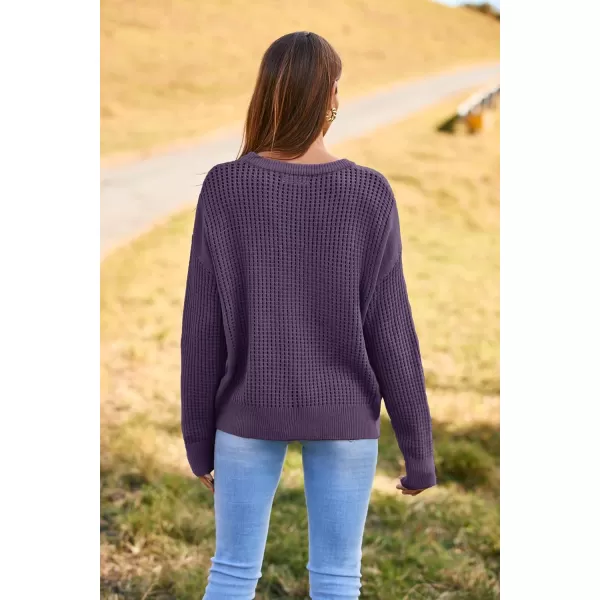 imageGRACE KARIN Womens Sweater 2024 Casual Loose Crew Neck Long Sleeve Crochet Fall Pullover Sweater TopPurple