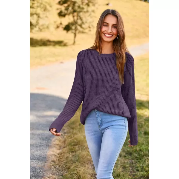 imageGRACE KARIN Womens Sweater 2024 Casual Loose Crew Neck Long Sleeve Crochet Fall Pullover Sweater TopPurple