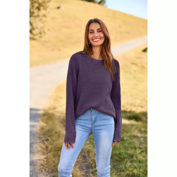 imageGRACE KARIN Womens Sweater 2024 Casual Loose Crew Neck Long Sleeve Crochet Fall Pullover Sweater TopPurple