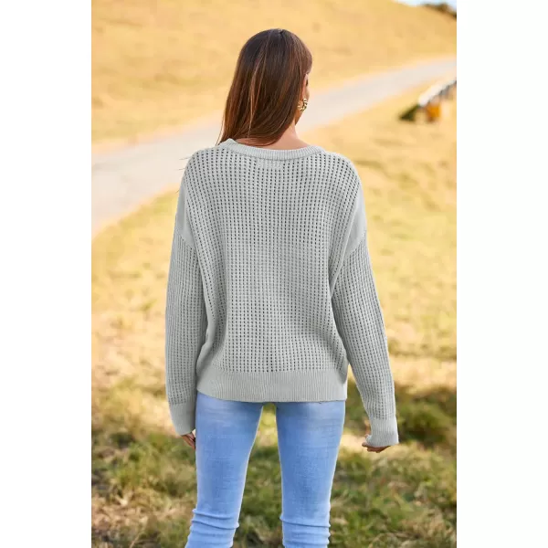 imageGRACE KARIN Womens Sweater 2024 Casual Loose Crew Neck Long Sleeve Crochet Fall Pullover Sweater TopSilver Gray