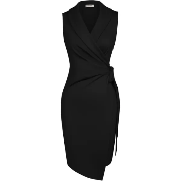 imageGRACE KARIN Black Dresses for Women Funeral Work Midi Sleeveless Wrap V Neck Semi Formal Bodycon Dresses with Tie Side S