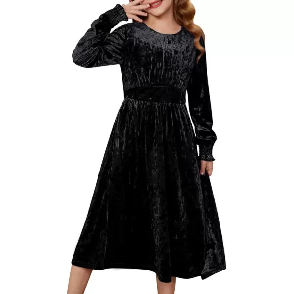 imageGRACE KARIN Girls Long Sleeve Velvet Dress Midi Fall Vintage Party Holiday Dresses for Kids 512YBlack