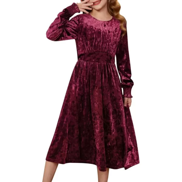 imageGRACE KARIN Girls Long Sleeve Velvet Dress Midi Fall Vintage Party Holiday Dresses for Kids 512YBurgundy